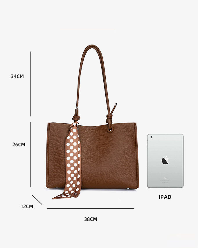 Cartera Tipo Tote de Asas Largas con Pañuelo Decorativo y Estuche Interno removible – Diseño Texturizado y Práctico