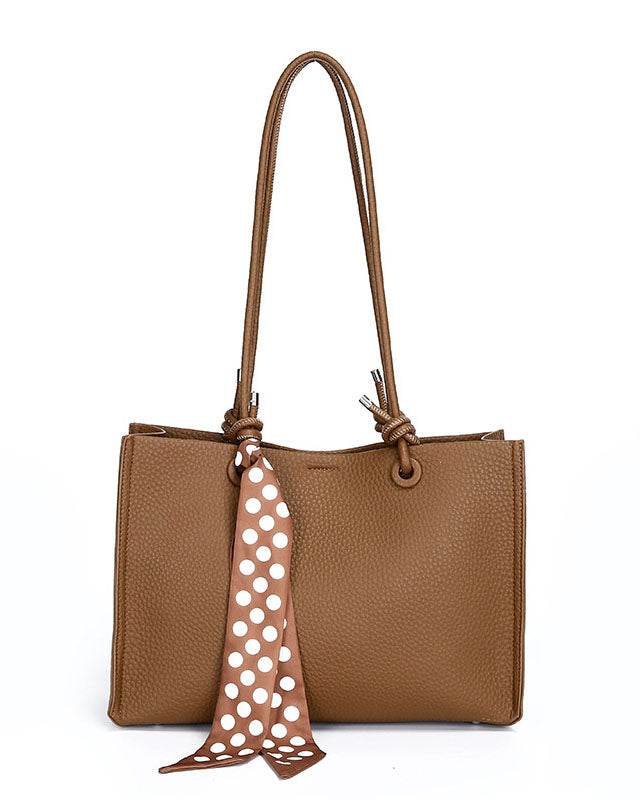 Cartera Tipo Tote de Asas Largas con Pañuelo Decorativo y Estuche Interno removible – Diseño Texturizado y Práctico