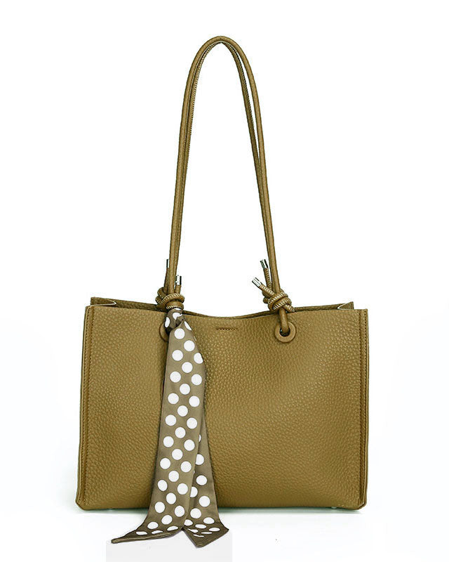 Cartera Tipo Tote de Asas Largas con Pañuelo Decorativo y Estuche Interno removible – Diseño Texturizado y Práctico