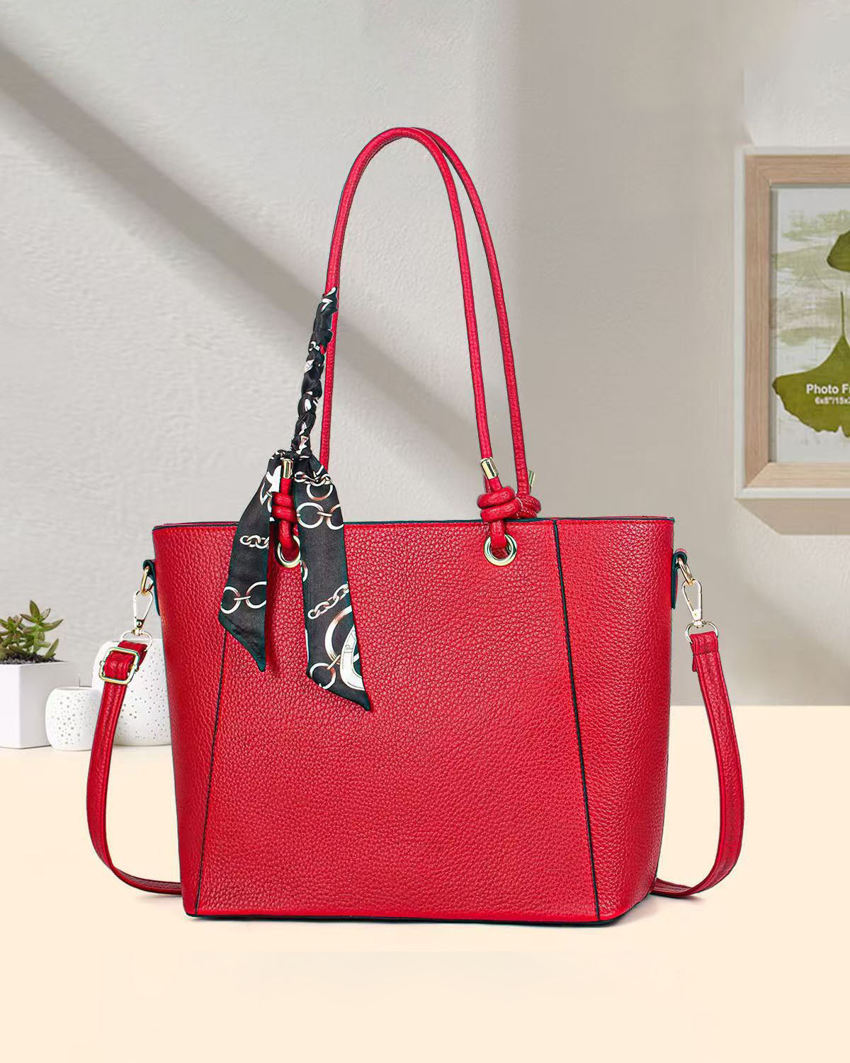 Cartera Mediana con Lazo Decorativo y Asa Larga – Con Interior Forrado y Cremallera
