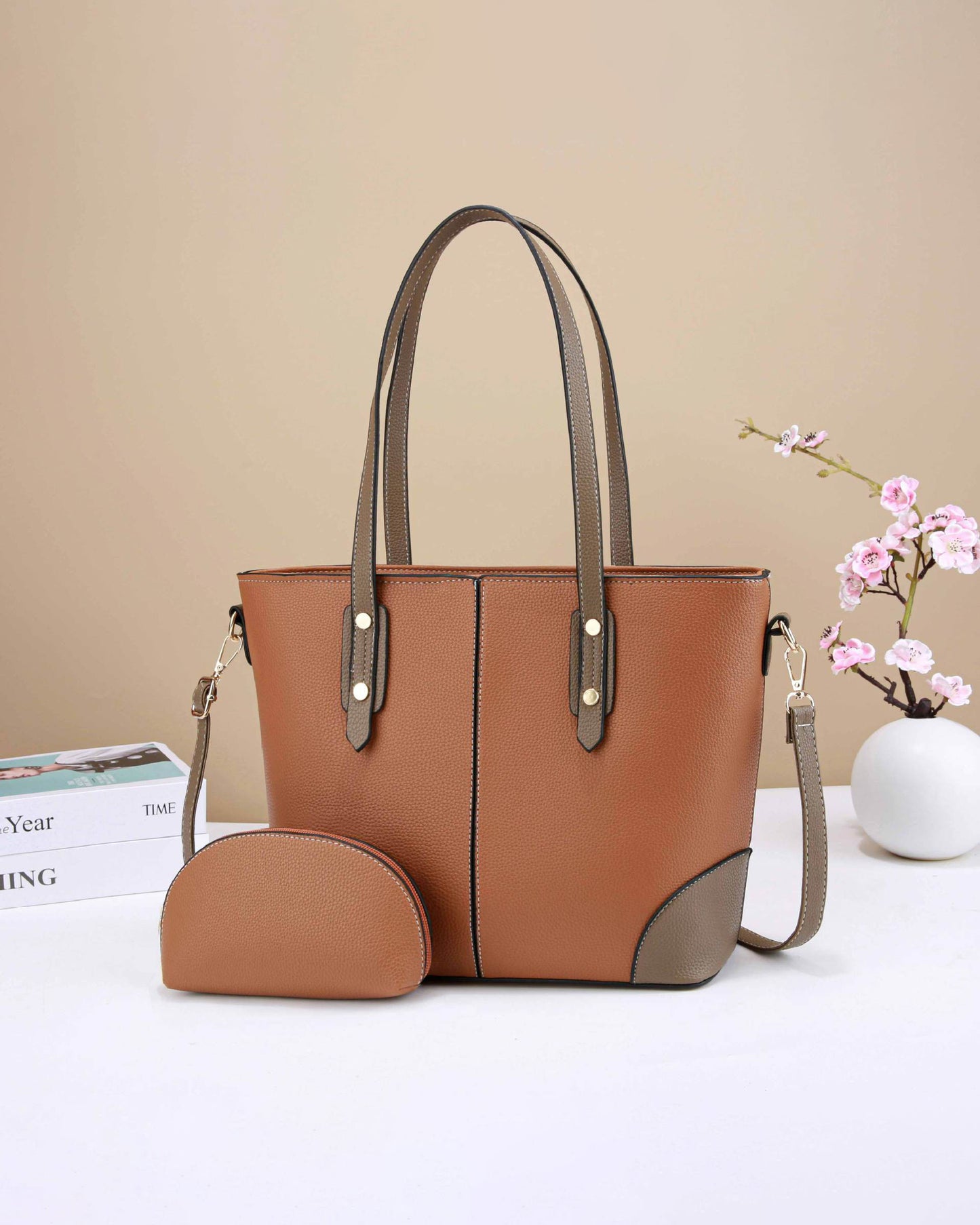 Set de Cartera Grande con Monedero – Diseño Bicolor y Interior Dividido