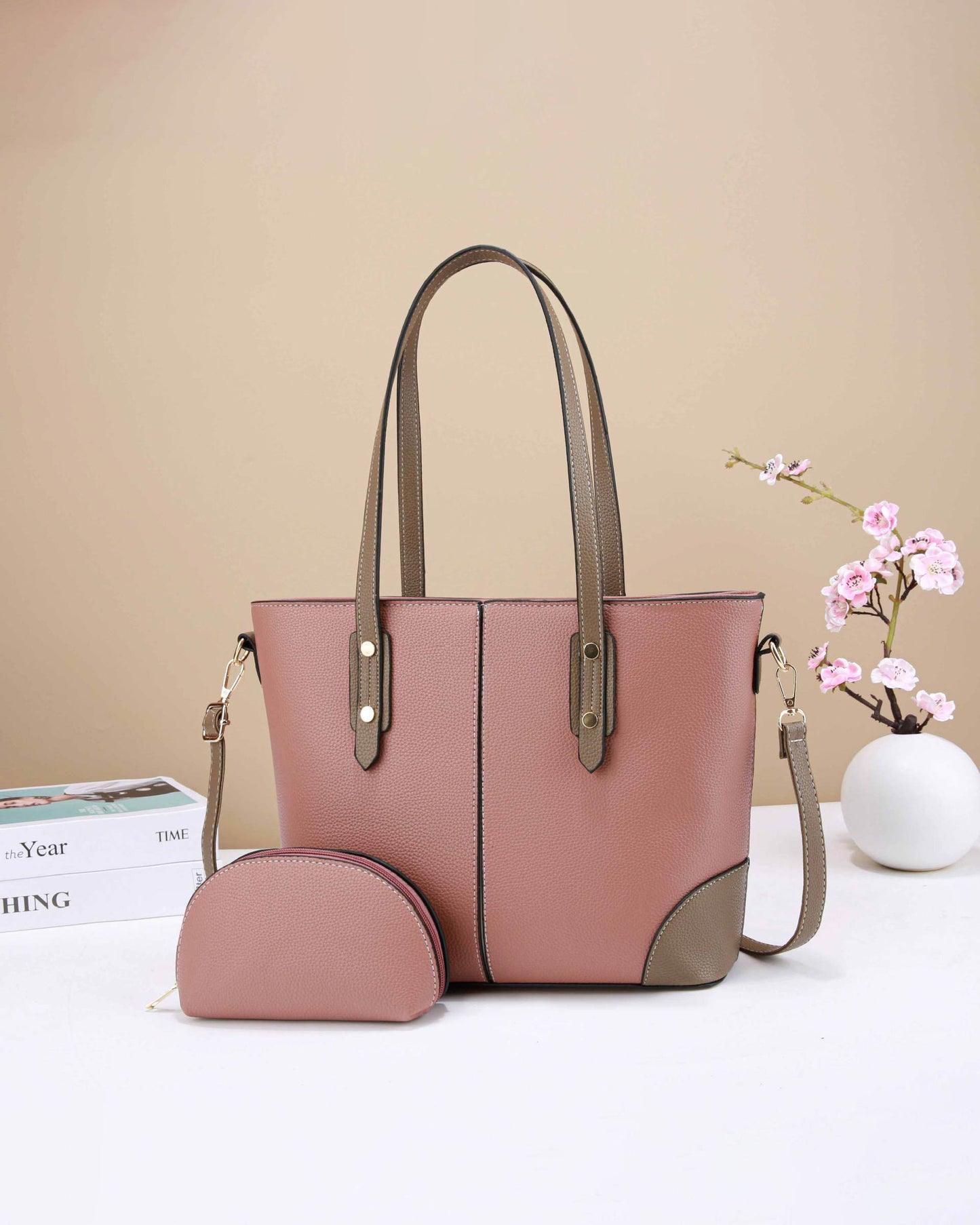 Set de Cartera Grande con Monedero – Diseño Bicolor y Interior Dividido