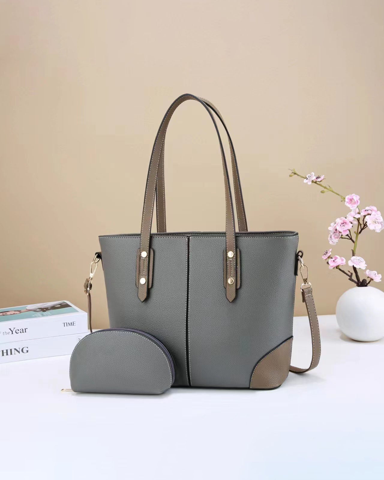 Set de Cartera Grande con Monedero – Diseño Bicolor y Interior Dividido