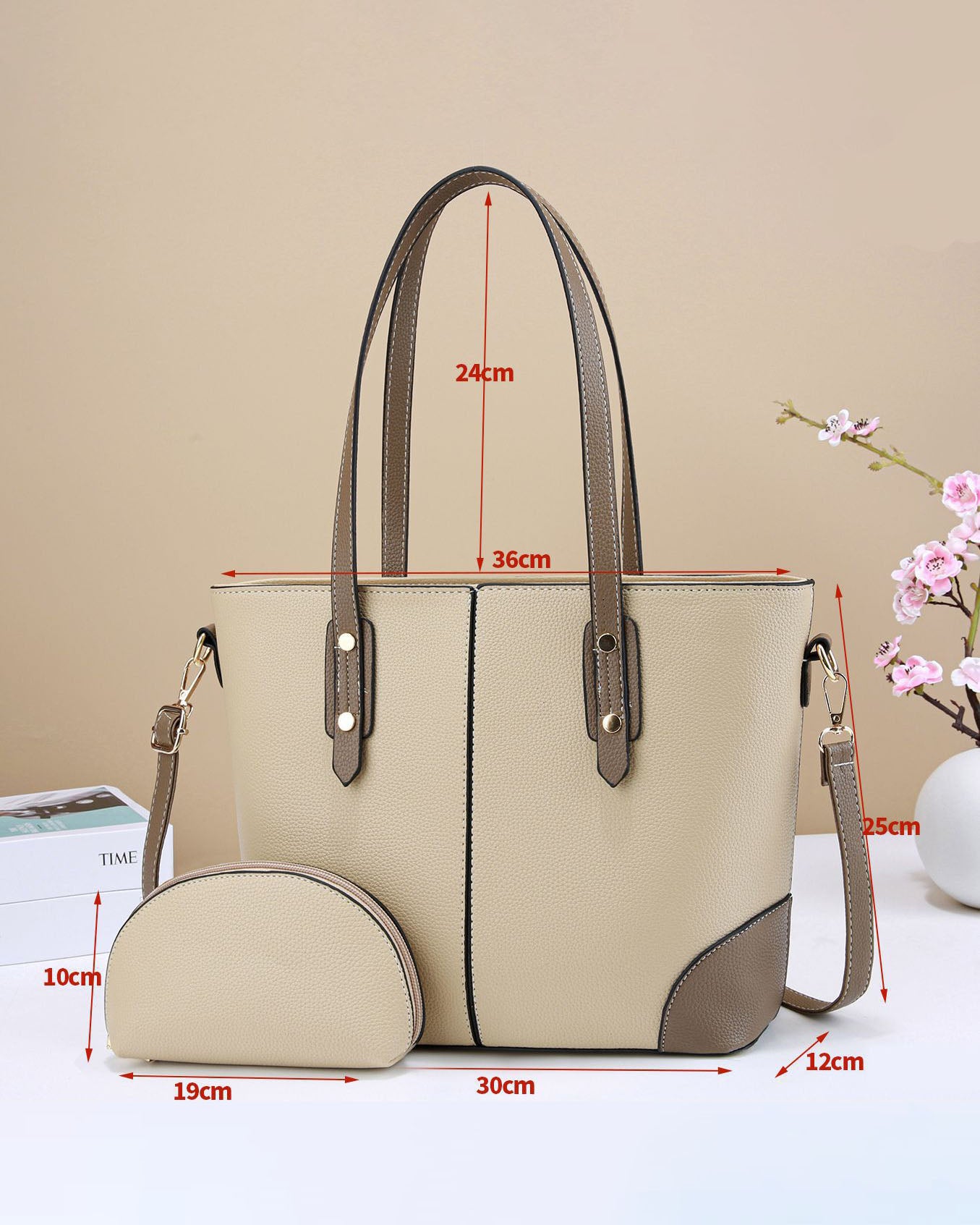 Set de Cartera Grande con Monedero – Diseño Bicolor y Interior Dividido