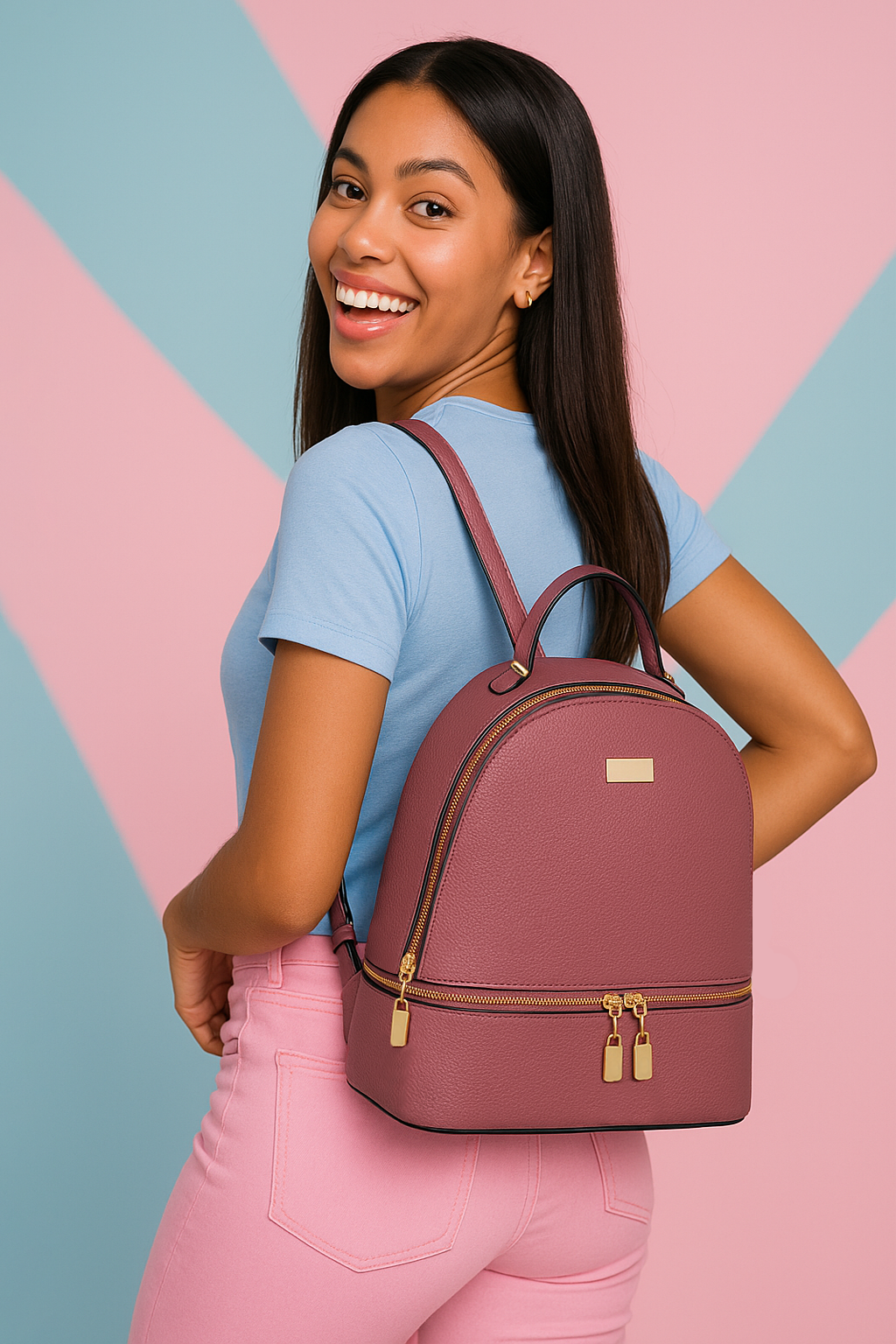 Mochila con zippers decorativos frontal